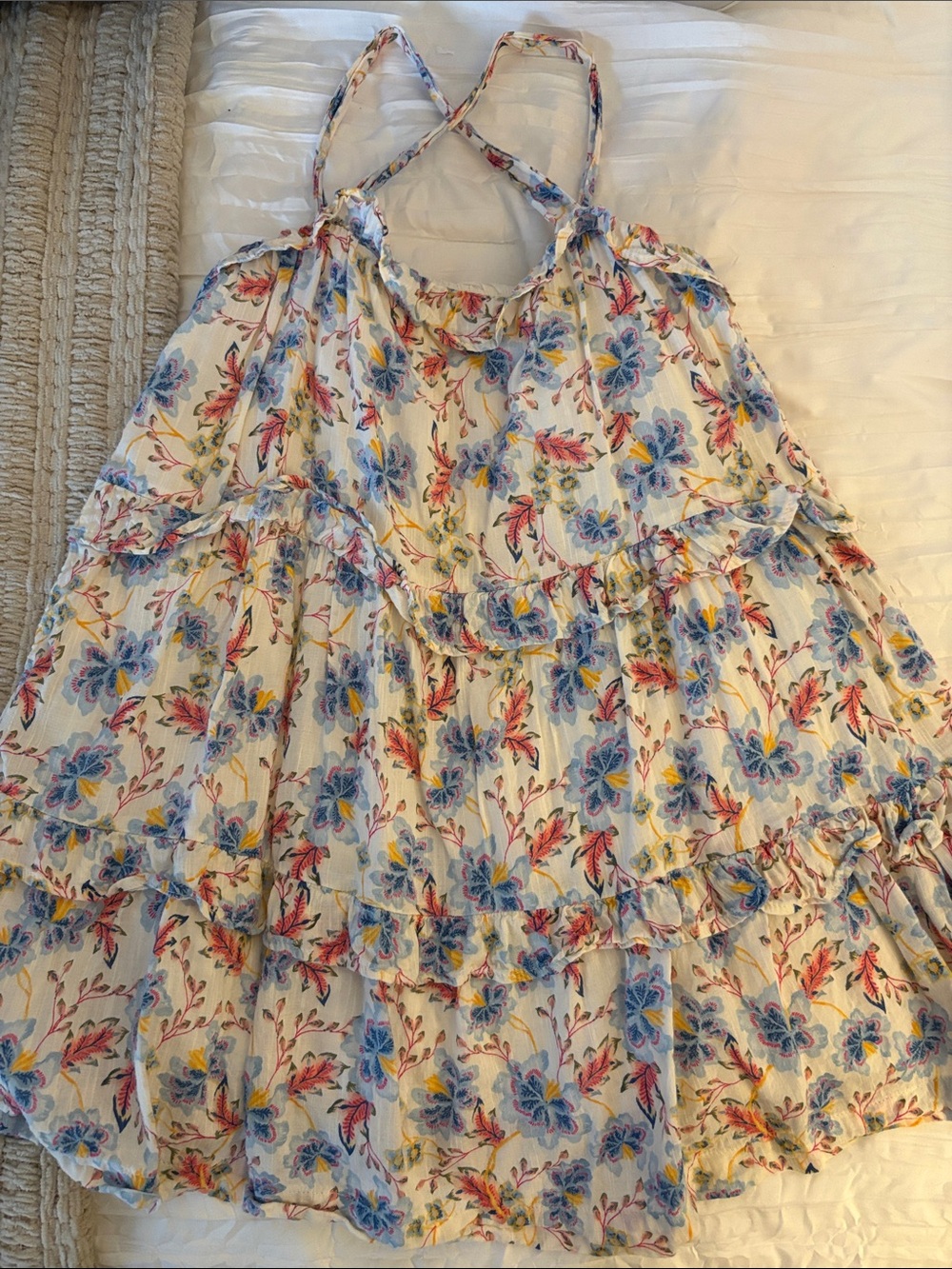 Old Navy White Tiered Sundress with Blue and Pink Floral Print